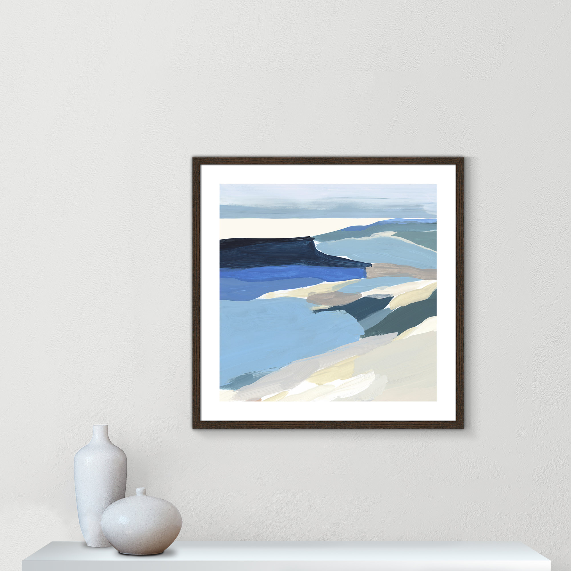 Graham Lake II - Painting Print, 28.75" H x 28.75" W x 0.75" D, Walnut Wood Framed Paper
