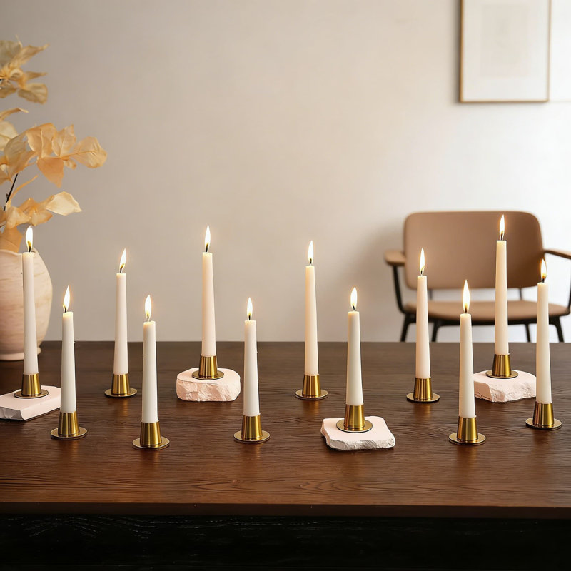 Set Of 12 Brass Taper Candle Holders - Short Modern Metal Candle Stick Holders For Holiday, Wedding, And Home Decor, 12