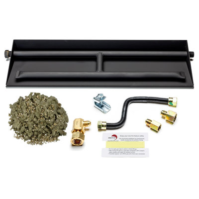 Heavy-Duty Vented Dual Row Gas Burner with Complete Fireplace Connection Kit - NG LP - Easy Install, Bonus Bag of Glowing Embers Included