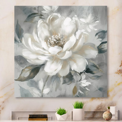 White Grey Peony Blooms In Motion I - Unframed Print on Metal