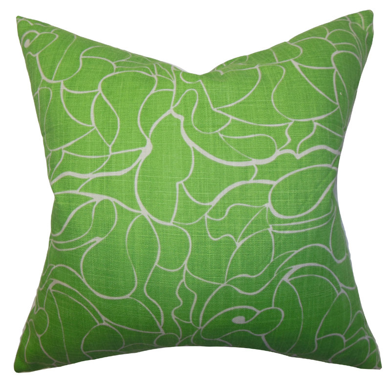 Coussin décoratif en coton floral, Vert, 22 po x 22 po
