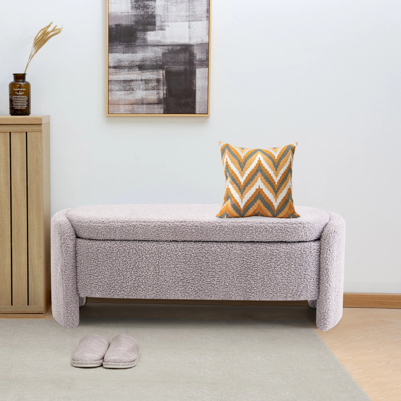 Storage Bench With Lamb Fleece Fabric, Upholstered Ottoman With Spacious Hidden Storage For Bedroom, Living Room, Entryway, No Assembly Required