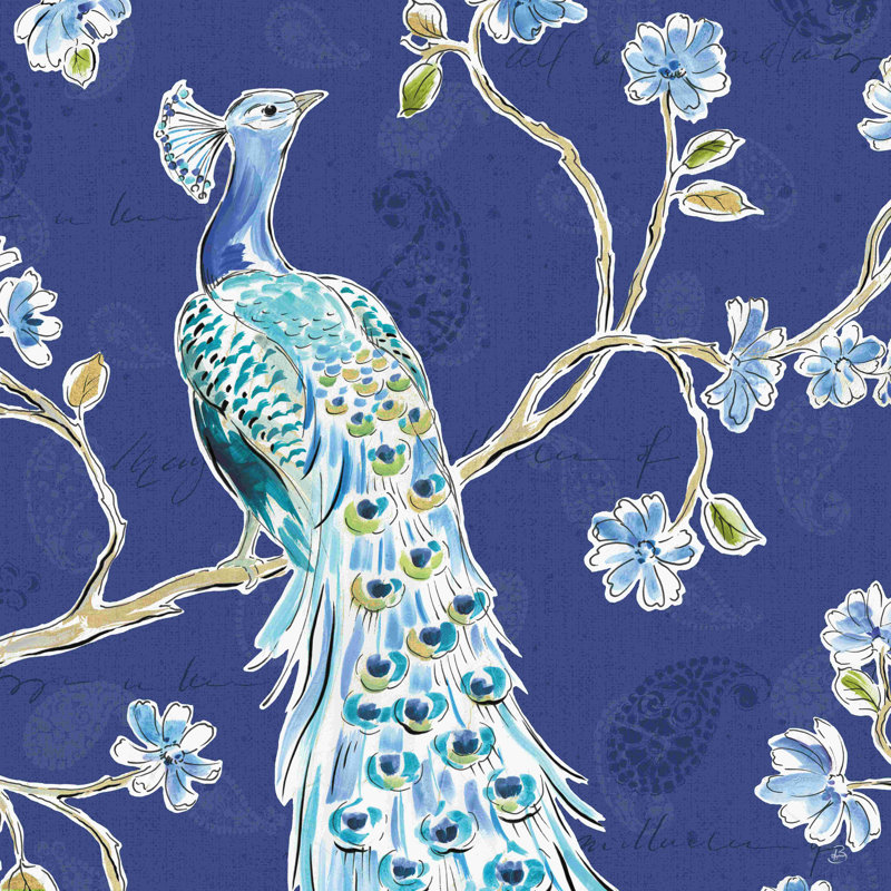 «Peacock Allegory III Blue», reproduction sur toile tendue, H 12 po x l 12 po