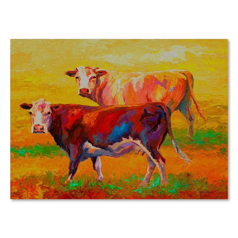 «Deux vaches» par Kucera, reproduction d'art sur toile tendue, H 18 po x l 24 po