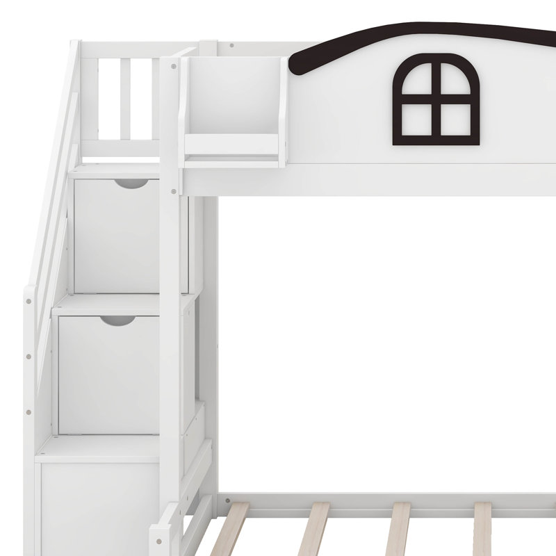 Lit superposé simple au-dessus du plancher double avec escalier et garde-robe, lit superposé pour enfants avec glissoire et rangement
