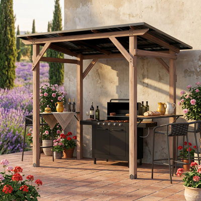 Cedar Wood Pergola With Galvanized Steel Roof