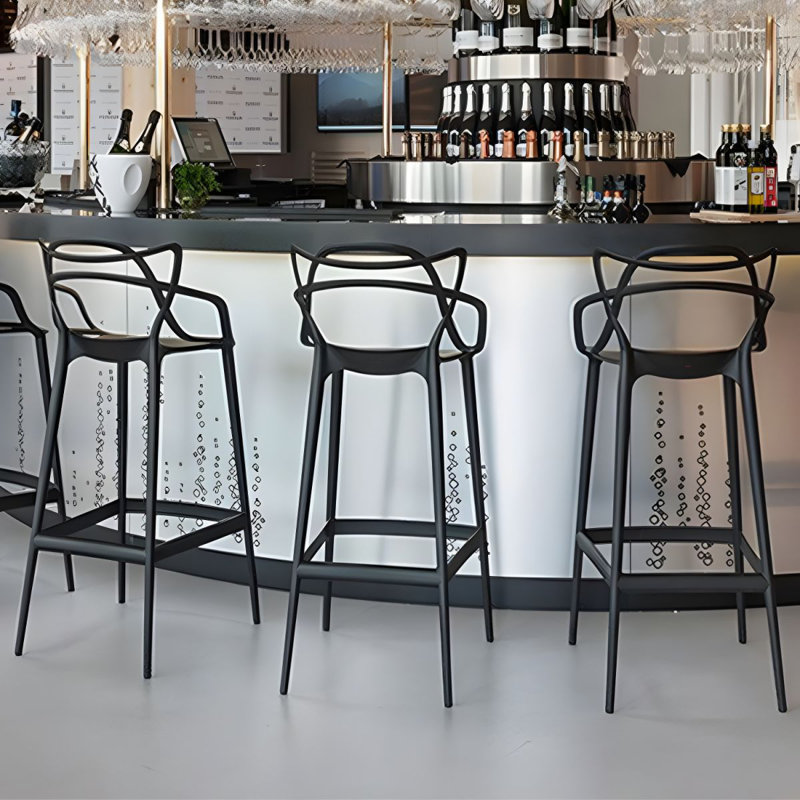 Tabouret Buloke, Noir, noir, noir, noir, Tabouret de comptoir (siège d'une hauteur de 25 p