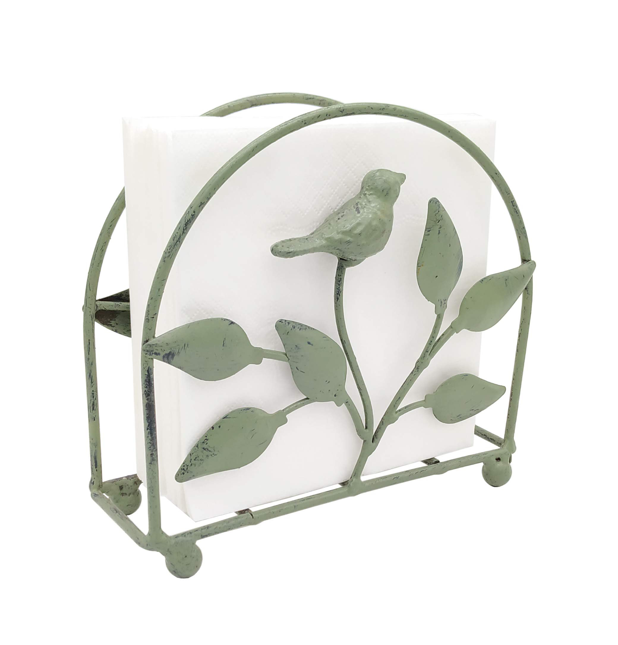Red Barrel Studio® Cast Iron Bird & Tree Classic Napkin Holder/Tabletop Freestanding Tissue Dispenser, Rustic Green | Wayfair