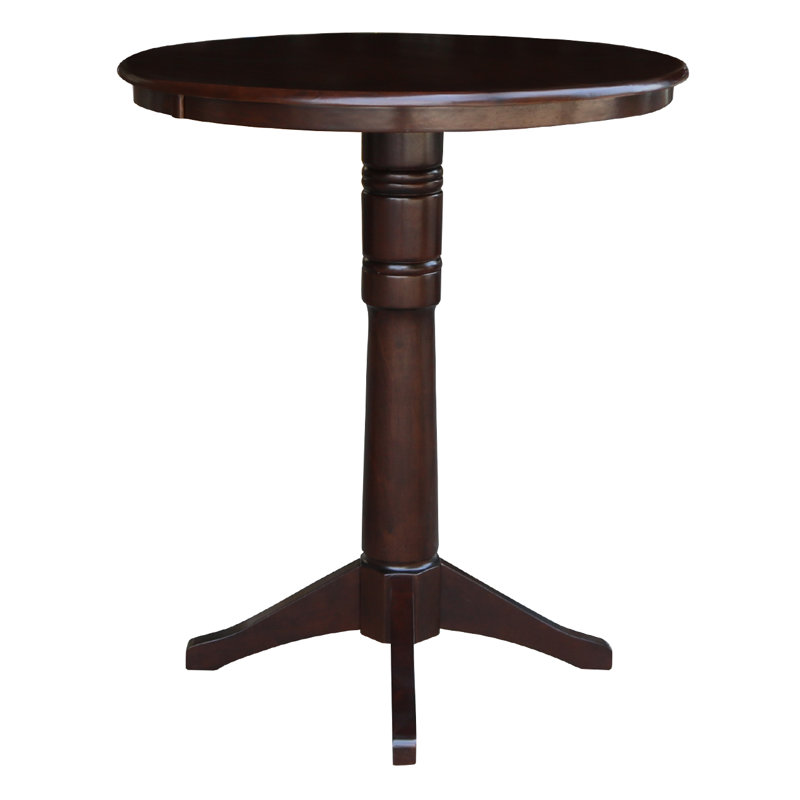 Craighead Bar Height Solid Wood Pedestal Dining Table, Rich Mocha, 41.9" H x 36" L x 36" W