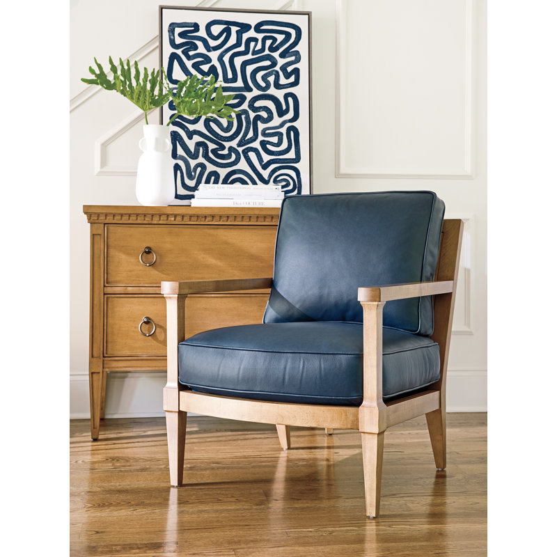 Barclay Butera Upholstery Armchair, Blue Genuine Leather, Brown