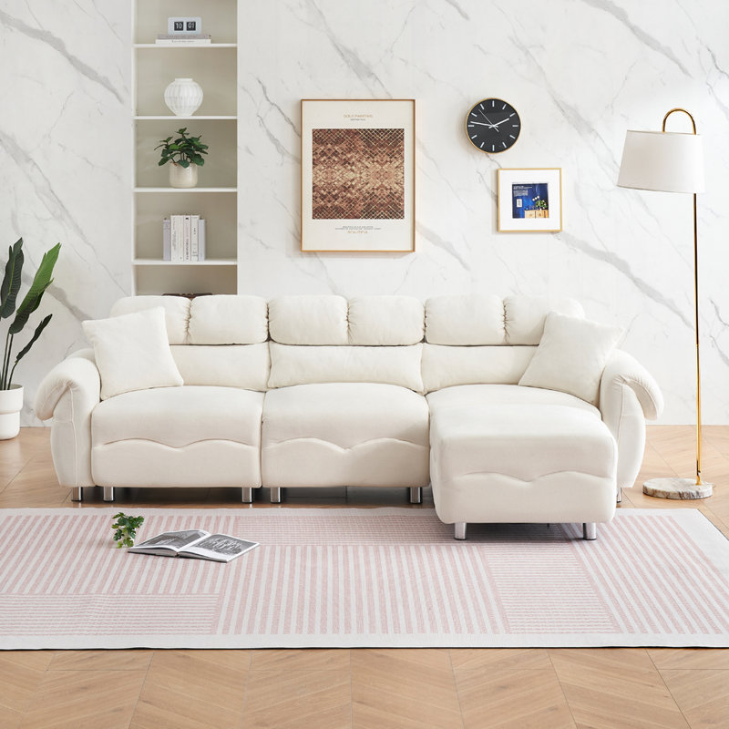 Canapé en velours avec repose-pieds Avrilynn, Beige