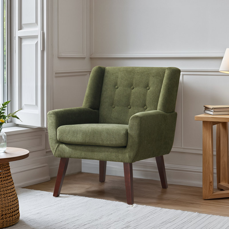 Upholstered Armchair, Green Polyester Blend  