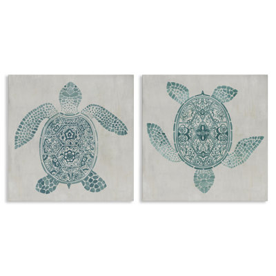 Geometric Maritime Sea Turtles 2 Piece Canvas Wall Art Set, design by Hannah Dawson