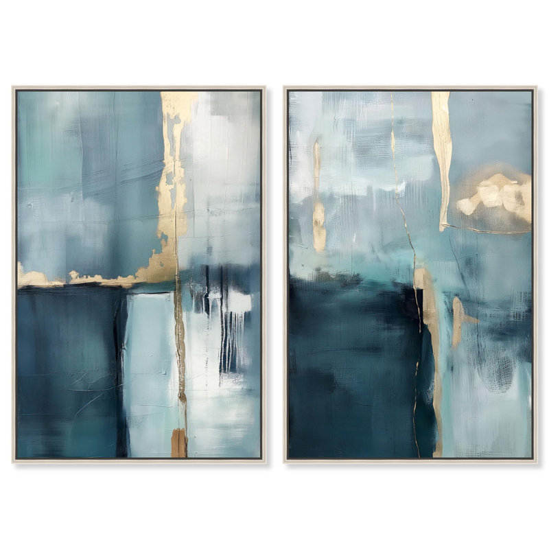 «Gilded Blue Luxe Blue Art», ensemble de 2 impressions sur toile par , H 31 po x l 21 po, Argent argent