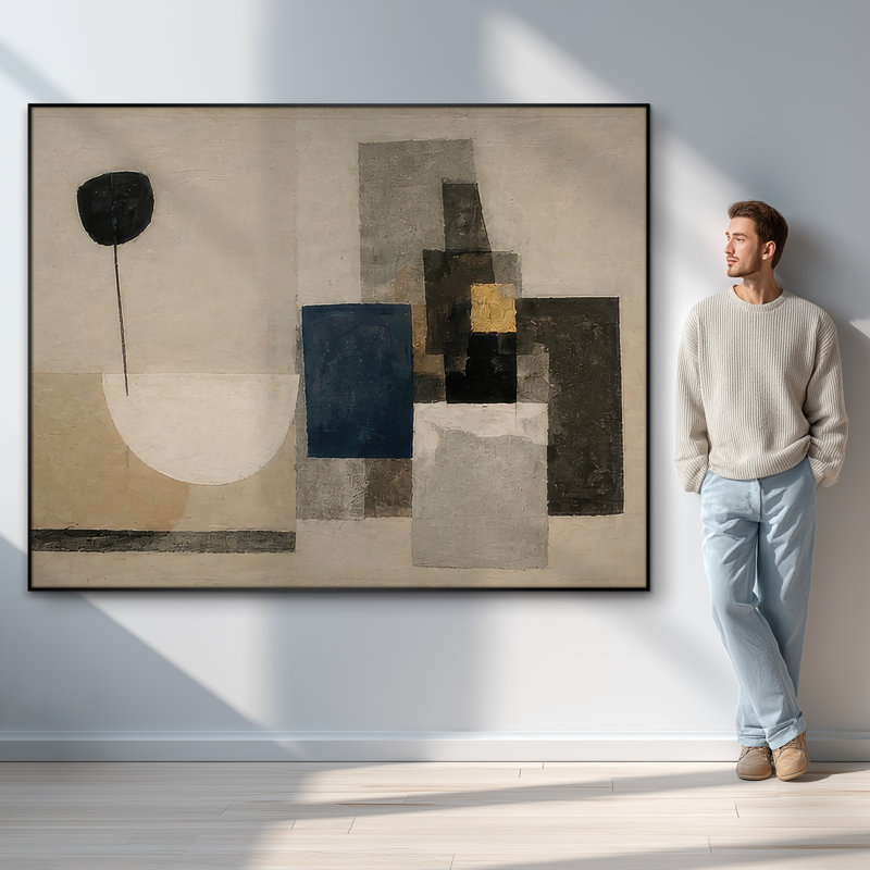Très grande reproduction d'art sur toile - Grande lune en bronze avec horizon foncé pour le salon ou la chambre à coucher - «Assemblage requis du cadre (cadre non fini)»
