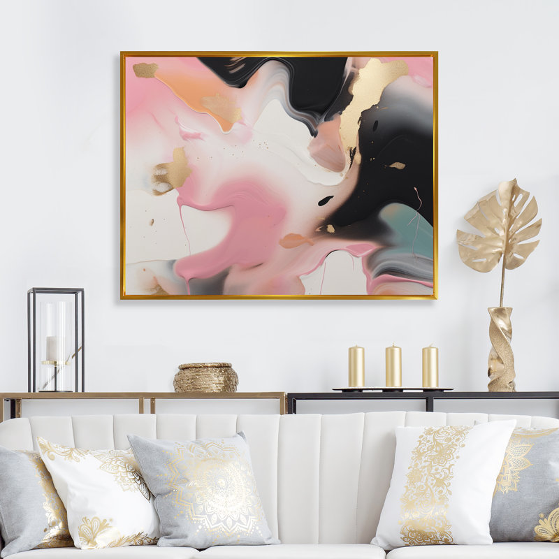 «Rose and Blue Transcendent Beauty In Marble Art V», reproduction abstraite sur toile marbrée, H 12 po x l 20 po x P 1 po