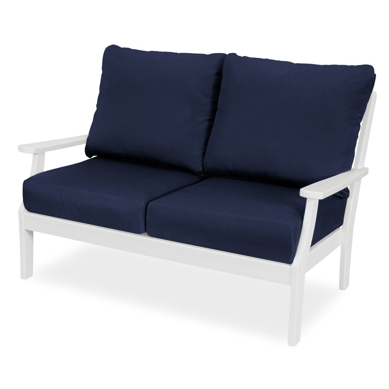 Yacht Club Deep Seating Loveseat, White, Navy
