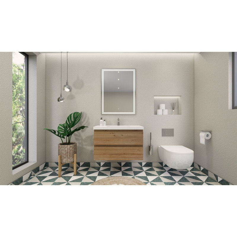 Amahd Single Bathroom Vanity with Acrylic Top, Natural Oak