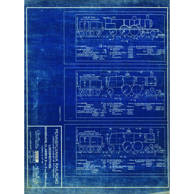 «Vintage Train Blueprint», reproduction sur toile tendue