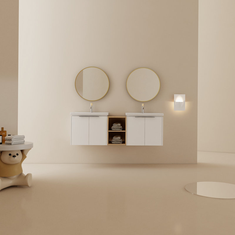 Meuble-lavabo double 59,6 po avec plateau en céramique Alysea