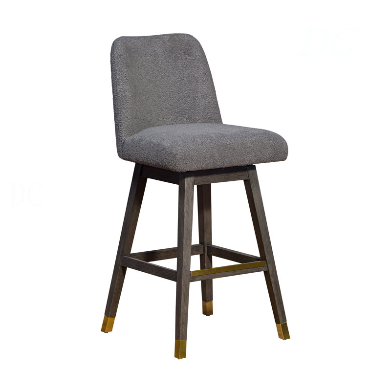 Ralena Swivel Bar Stool In Gray Oak Wood Finish With Gray Boucle Fabric