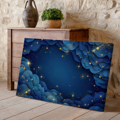 Toile, scène cosmique envoûtante avec fond bleu marine foncé, art mural rempli de grappes de nuages éthérés