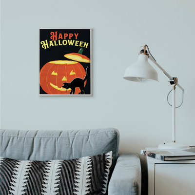" Happy Halloween Pumpkin Cat Black Orange Word Design " Mixed Media Print