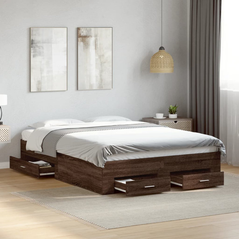 Yamna Engineered Wood Bed Frame, DE Size - 140 x 190 cm, Smoked Oak