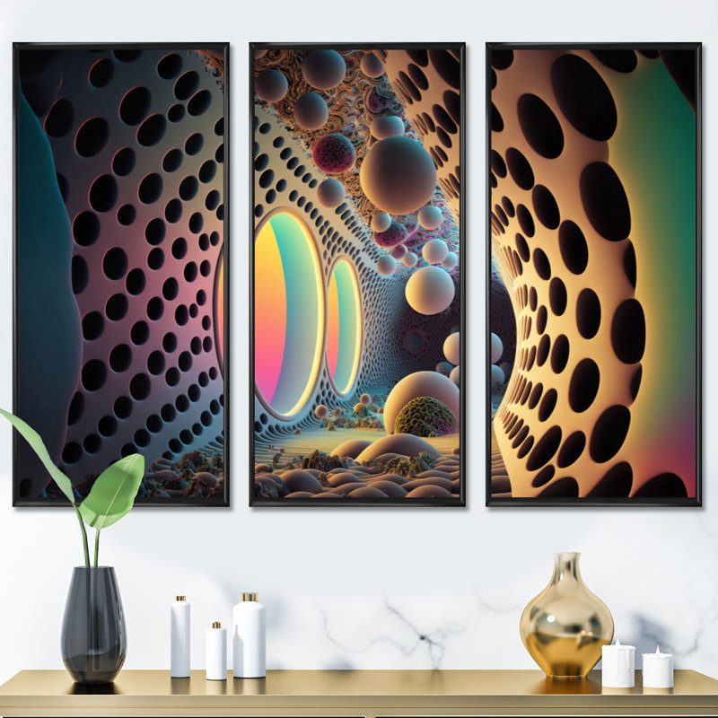 Dimensions de l'entre-deux - 3 pièces sur toile, Cadre noir, H 28 po x l 36 po x P 1 po