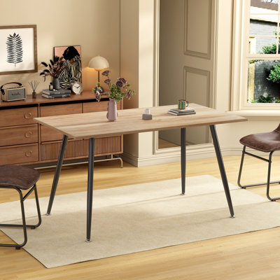 51.2" Modern Rectangular Dining Table With Wood Finish Top And Black Metal Legs