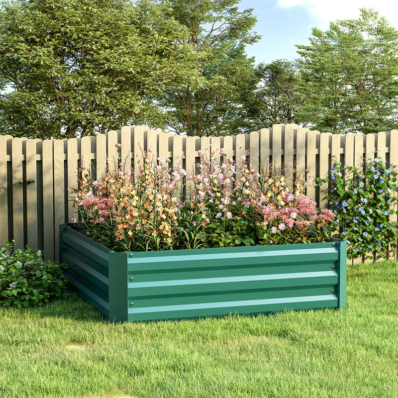 Brunswick Metal Planter Box, 30cm H x 100cm W x 100cm D, Green