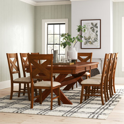 Veliz Wood 9-Piece Dining Set, Extendable Trestle Dining Table