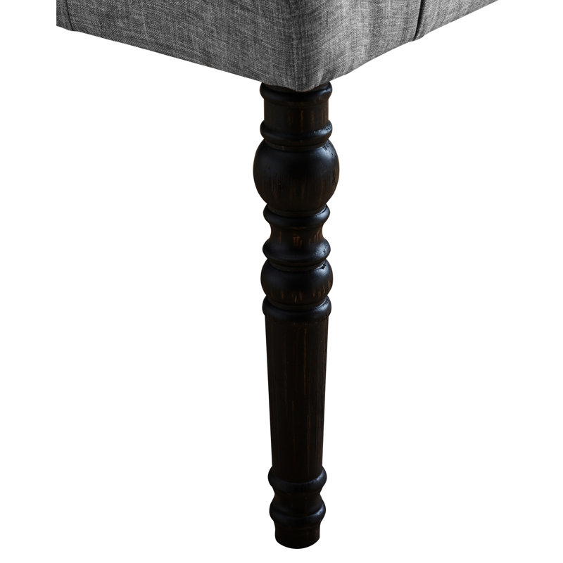 Fabric Dining Bench In Gray - Solid Wood Construction, Button Seat, 48"W X 16"D 19.5"H, Assembly Required Upholstered With Turned Legs Frame,