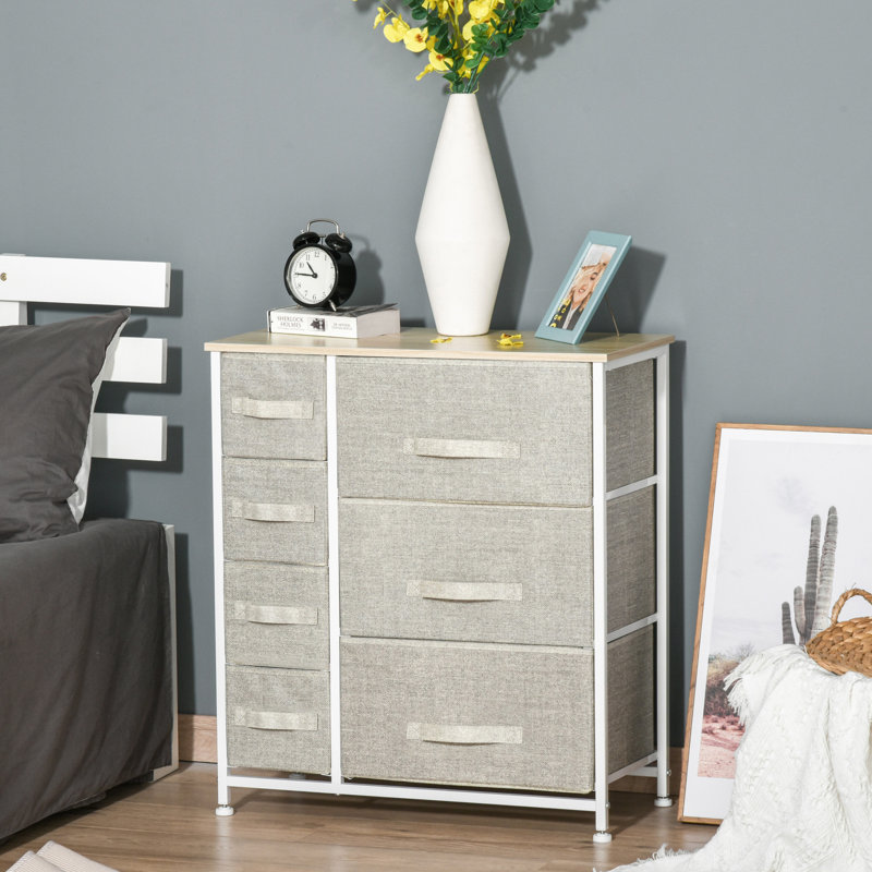 Unité de rangement à 7 tiroirs avec tiroirs, bacs en tissu avec structure en métal pour la chambre à coucher, placards, gris clair