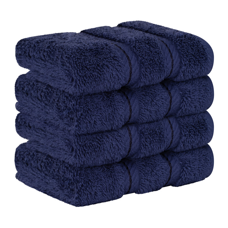 Darcelle 100% Cotton 4-Piece Turkish Washcloth Set, Navy Blue