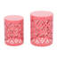 Élégantes tables de bout en métal S / 2, conception en fer découpé pour le style, couleur corail, structure thermolaquée, sans assemblage, paire de tables 13,75 x l 13,75 x P 18,00h et 11,75 x 11,75 x 15,75h, moderne