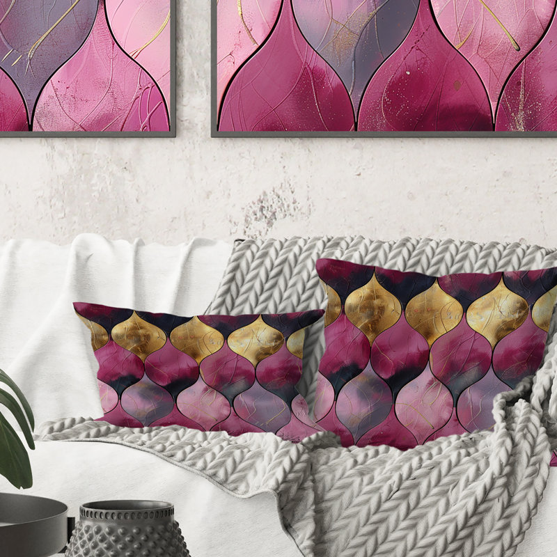Coussin lombaire moderne rose et or scintillant III