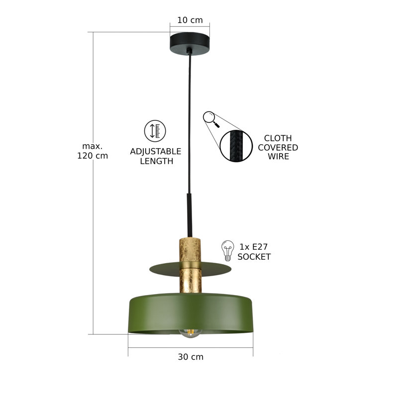 1 - Light Matte Black Drum Pendant, Khaki/Gold