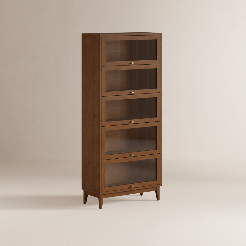 Renwick 71.26'' H 5-Tier Wood Bookcase with Glass Doors, Brown