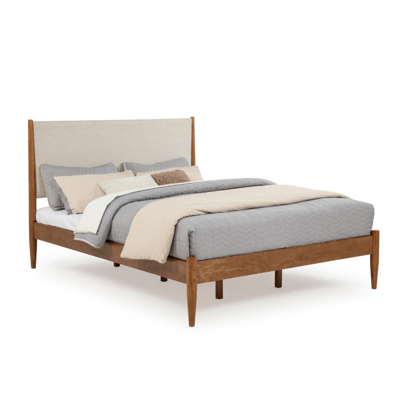 Lit capitonné de style Mid-Century, format Queen - Finition noyer foncé, Pacane foncée
