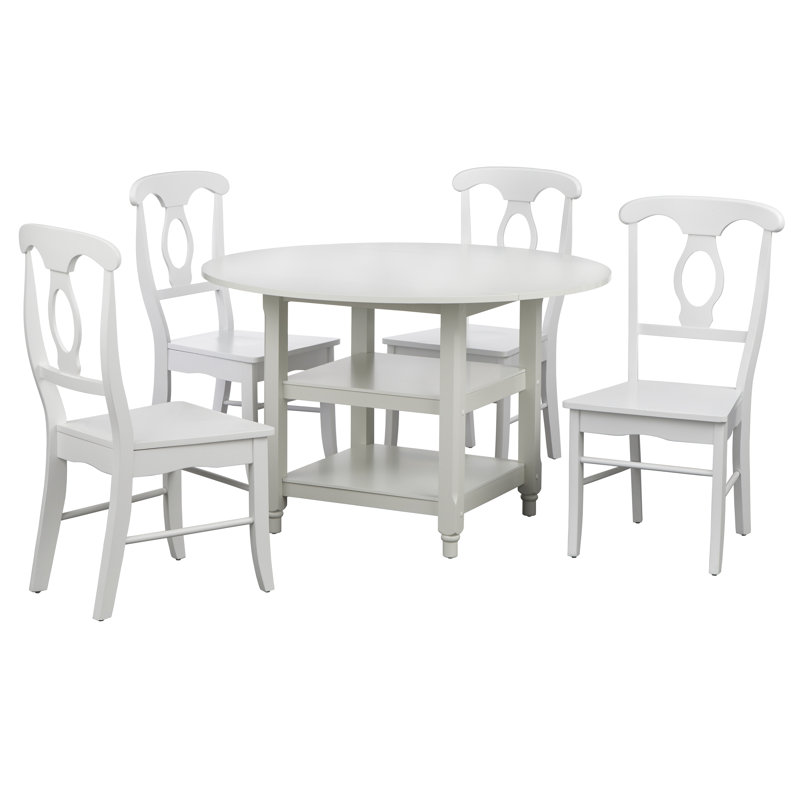 Ensemble de salle à manger rond Napoli, Blanc, 5 pièces: table, 4 chaises