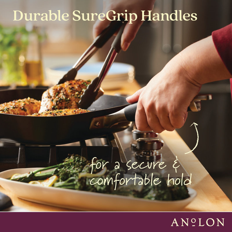 Anolon Advanced Home Hard Anodized Nonstick Deep Square Grill / Griddle Pan With Pour Spouts,11 Inch, Black
