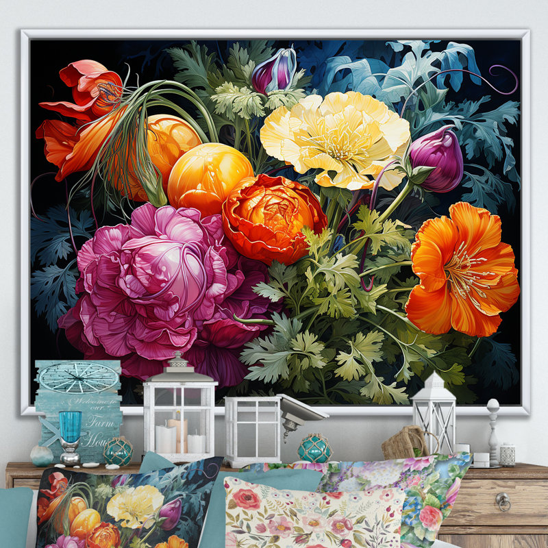 " Whimsical Blooming Reflections ", White Floater Framed, 12" H x 20" W x 1" D