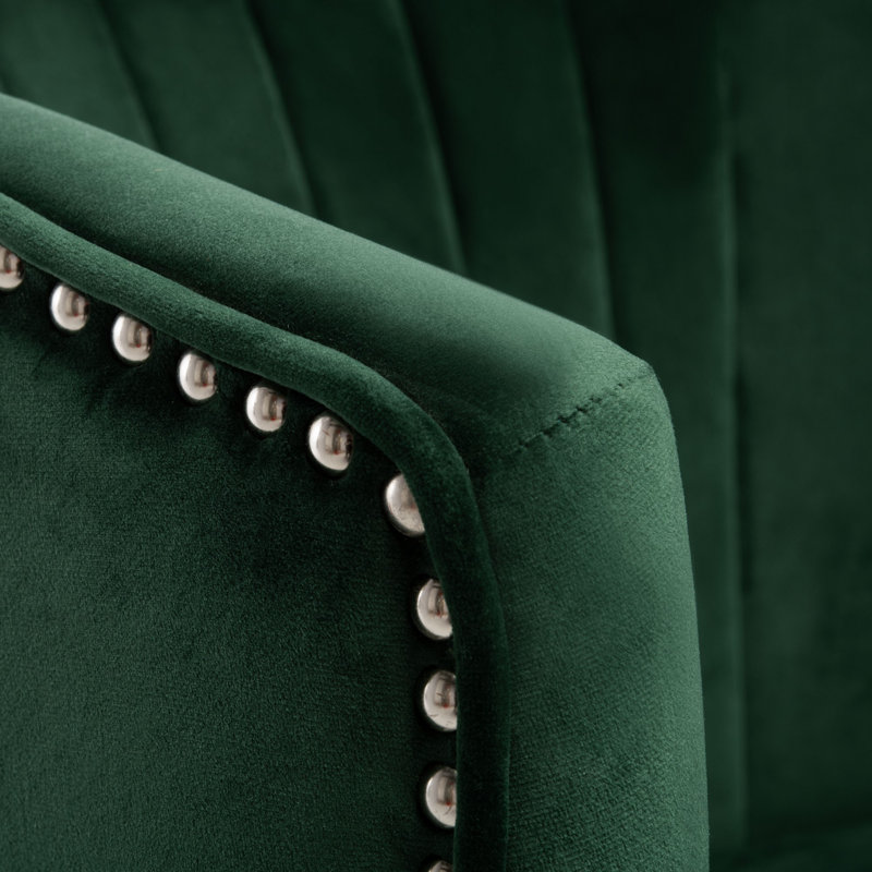 Velveteen Velvet Wingback Chair, Forest Green Velvet
