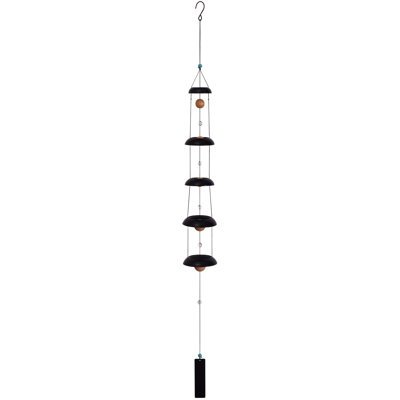 Soothing Cascading 5-Tier Black Metal and Wood Temple Bell Chime