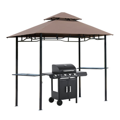 2.5 x 1.5m Double Tiered Grill Gazebo Canopy, Outdoor BBQ Shelter with Two Side Shelves and Bottle Opener for Patio Garden, Barbecue Gazebo Only, Brown