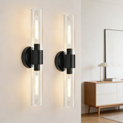 Ensemble de 2 appliques murales modernes câblées modernes avec abat-jour en verre transparent pour miroir de meuble-lavabo, chambre à coucher, salon et couloir
