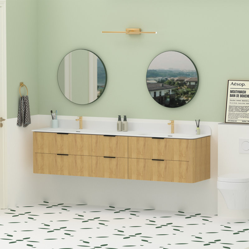 Meuble-lavabo flottant avec lavabo double 84 po Benford, Chêne doré