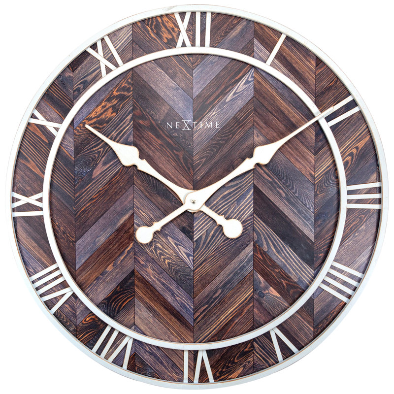 Très grande horloge murale 23 po, Bois foncé / Blanc