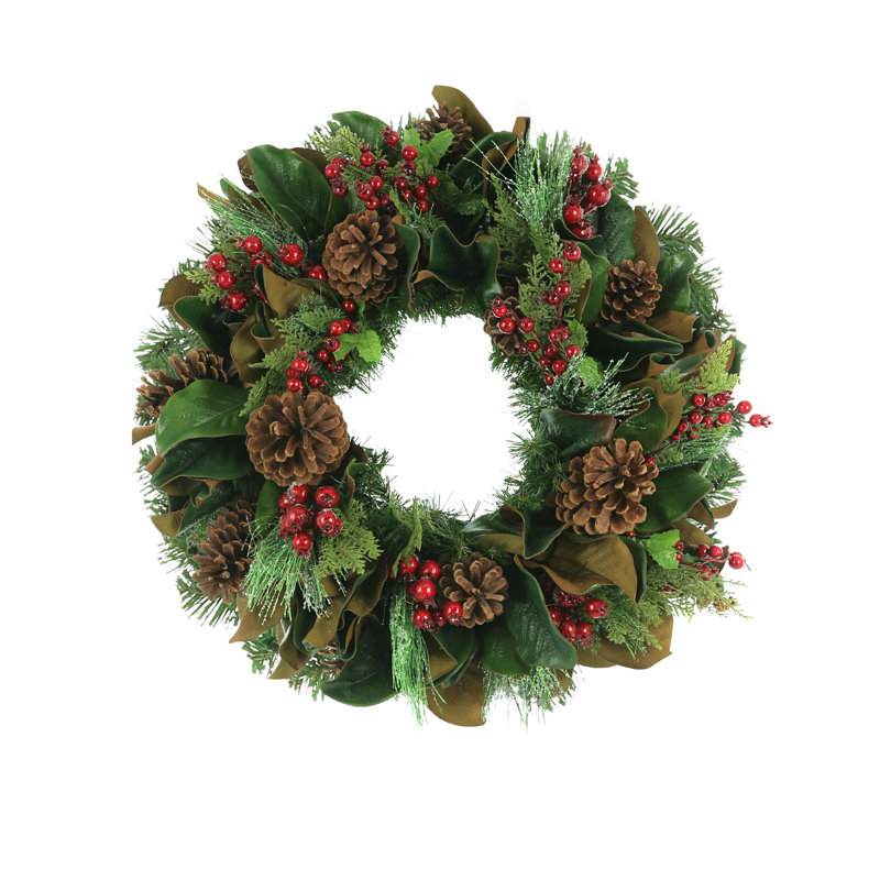 Evergreen Wreath With Berries And Pinecones